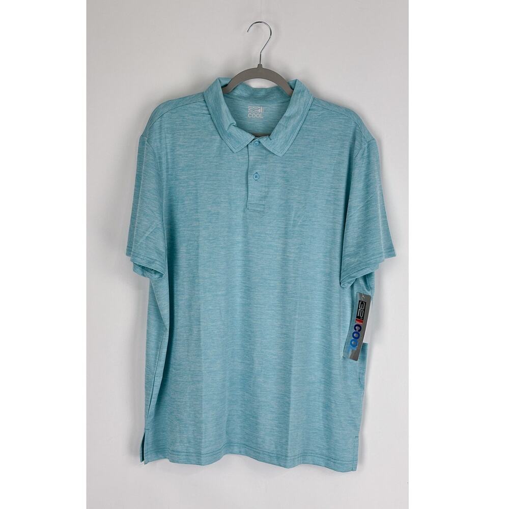 32 Degrees Cool Mens Short Sleeve Polo Shirt Heather Light Blue Size XXL NWT